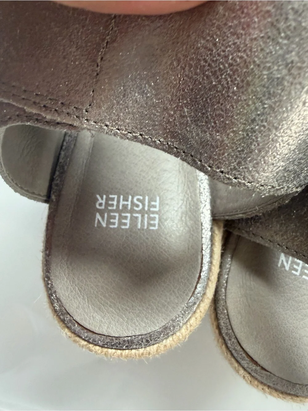 Eileen Fisher Willow Metallic Gray Suede Crisscross Espadrille Wedge NWOT